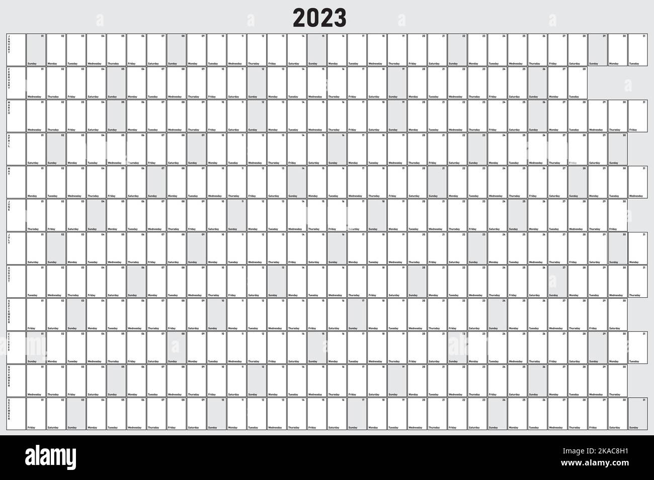 Calendario Planner 2023 grande editable en blanco y negro Imagen Vector