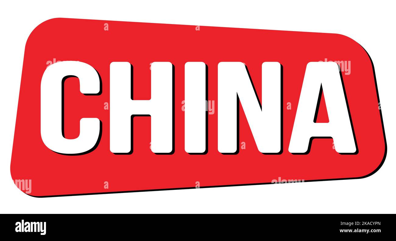 TEXTO DE CHINA escrito en el sello de trapecio rojo. Foto de stock