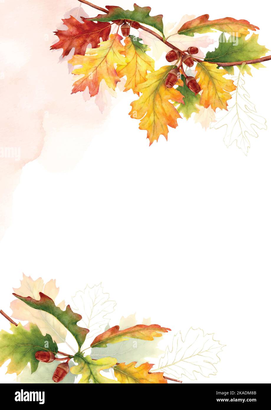 Plantilla de acuarela en otoño colorido. Acuarela arte natural, otoño fondo perfecto para invitaciones, o tarjetas de felicitación, publicidad, póster, ingenio Ilustración del Vector