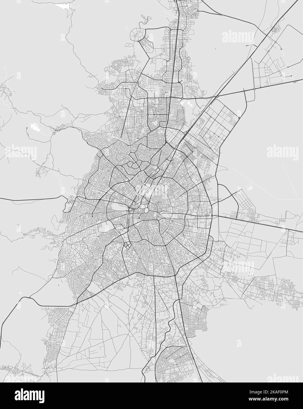 Mapa de Konya. Mapa detallado del área administrativa de la ciudad de Konya. Panorama del paisaje urbano. Ilustración vectorial libre de derechos de autor. Mapa de carreteras con autopistas, ríos. Ilustración del Vector