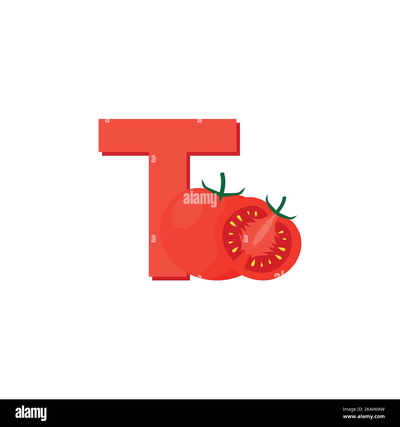 Alfabeto Frutas Tomato, Clip Art Vector, Ilustración para niños, Letra