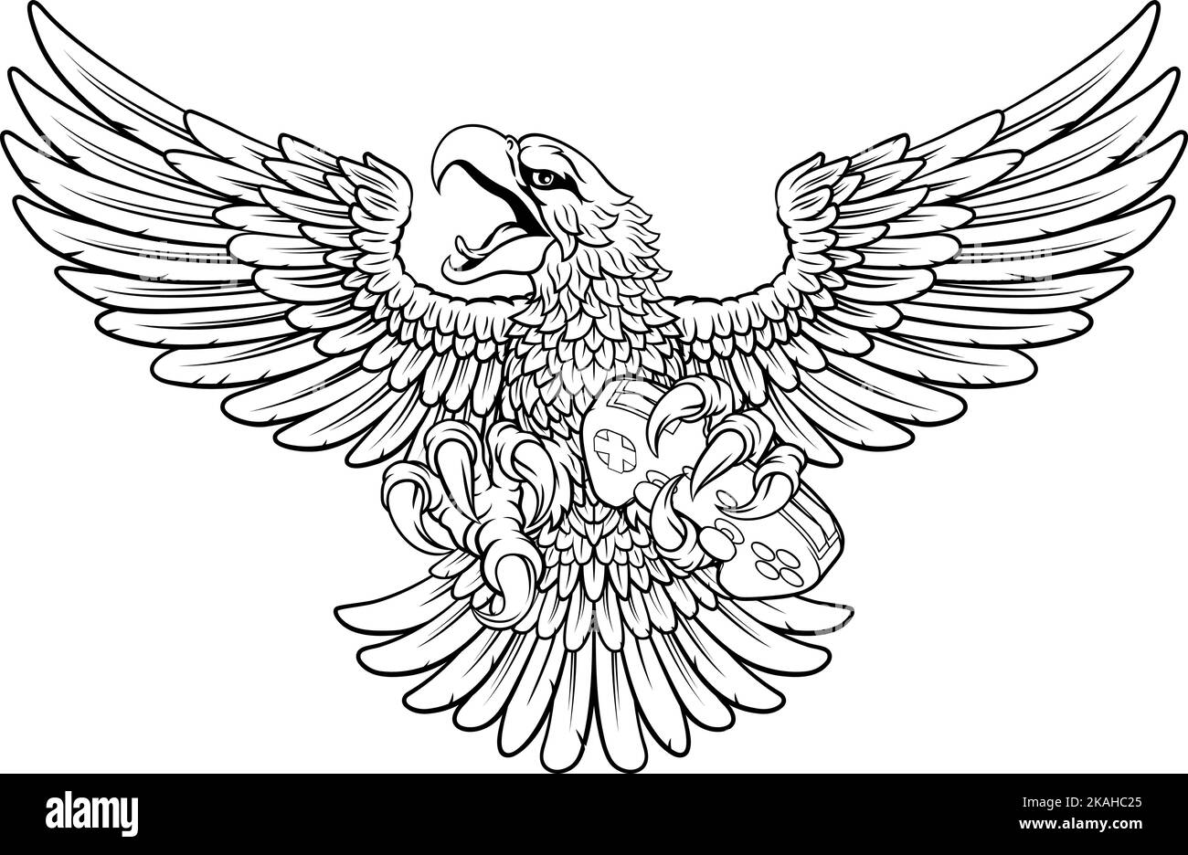 Bald Eagle Hawk Gamer Video Juego Controlador Mascota Ilustración del Vector