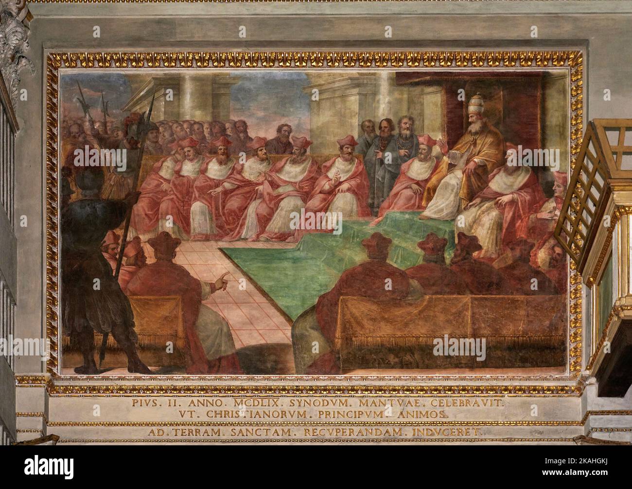 il Concilio di Mantova nel 1067 - affrisco - ignoto pittore lombardo -1459 - Mantova, Italia, chiesa di S. Pietro Foto de stock