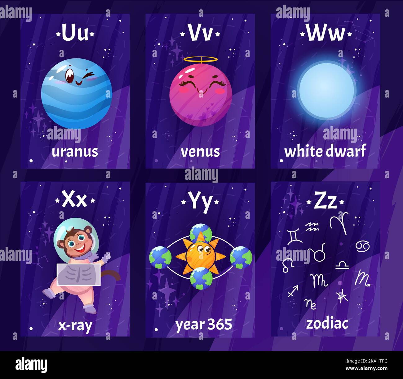 Fichas del alfabeto inglés con letras de la U a la Z para la educación