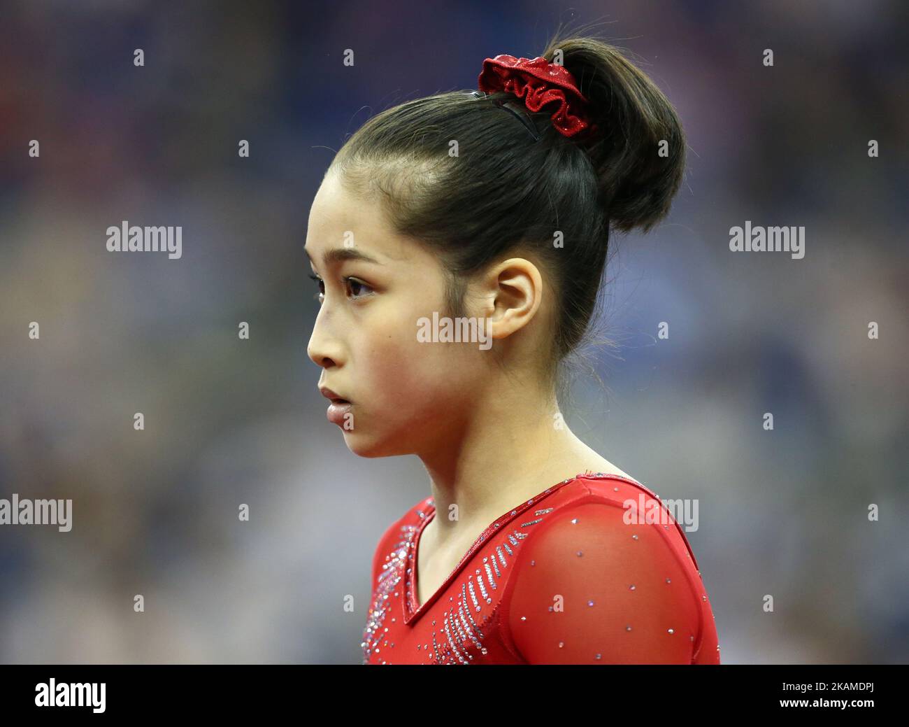 Victoria Ngyuen (USA) durante la Copa Mundial de Gimnasia Deportiva IPRO en el O2 Arena, Londres, Inglaterra, el 08 de abril de 2017. (Foto de Kieran Galvin/NurPhoto) *** Por favor use el crédito del campo de crédito *** Foto de stock