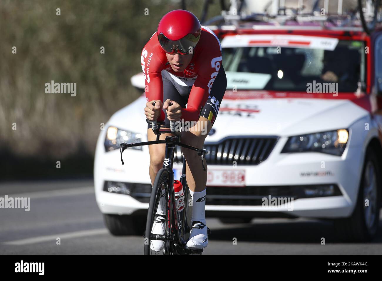 Jelle Wallays de Lotto Soudal durante la 3rd etapa del Tour en bicicleta del Algarve entre Lagoa y Lagoa, el 16 de febrero de 2018. (Prensa LM/NurPhoto) Foto de stock