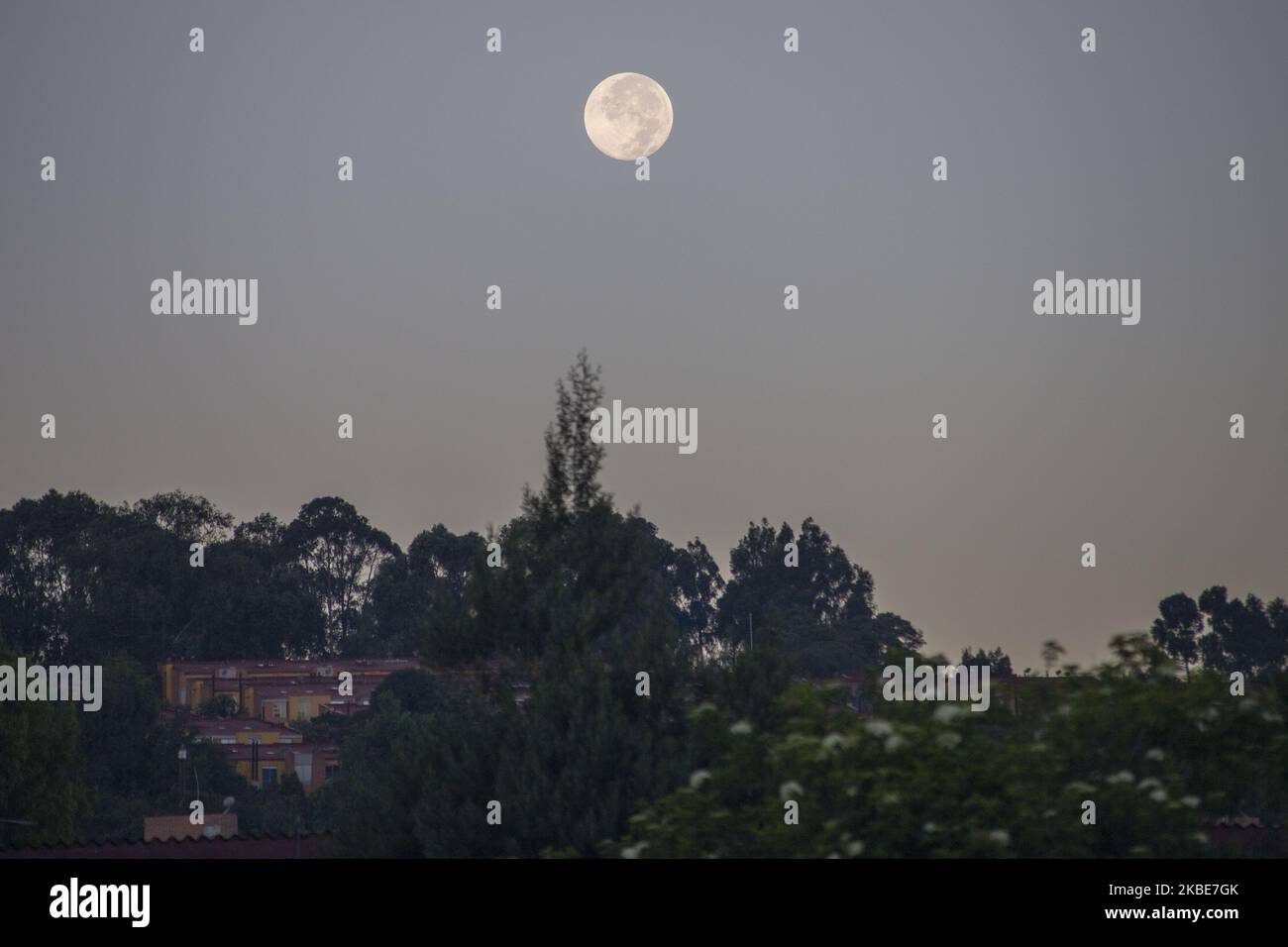 Vista de la Luna Llena en Bogotá, Colombia el 11 de enero de 2020. (Foto de Daniel Garzon Herazo/NurPhoto) Foto de stock