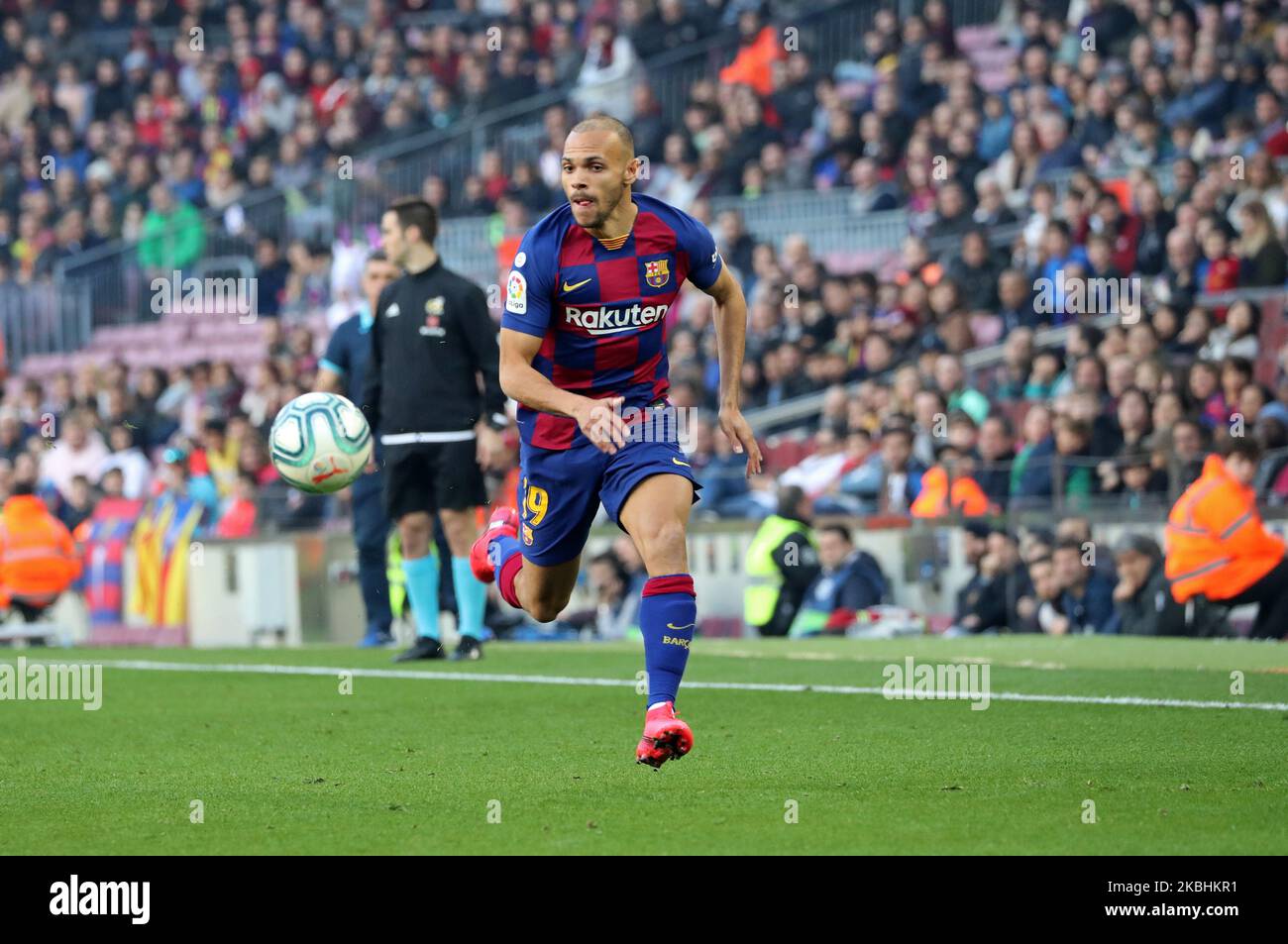 Martin Braithwaite durante el partido entre el FC Barcelona y el SD Eibar, correspondiente a la semana 25 de la Liga Santander, jugó en el estadio Camp Nou, el 22th de febrero de 2020, en Barcelona, España. -- (Foto de Urbanandsport/NurPhoto) Foto de stock