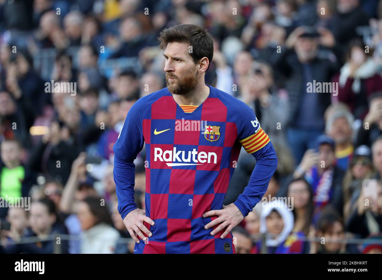 Leo Messi durante el partido entre el FC Barcelona y el SD Eibar, correspondiente a la semana 25 de la Liga Santander, disputado en el estadio Camp Nou, el 22th de febrero de 2020, en Barcelona, España. -- (Foto de Urbanandsport/NurPhoto) Foto de stock