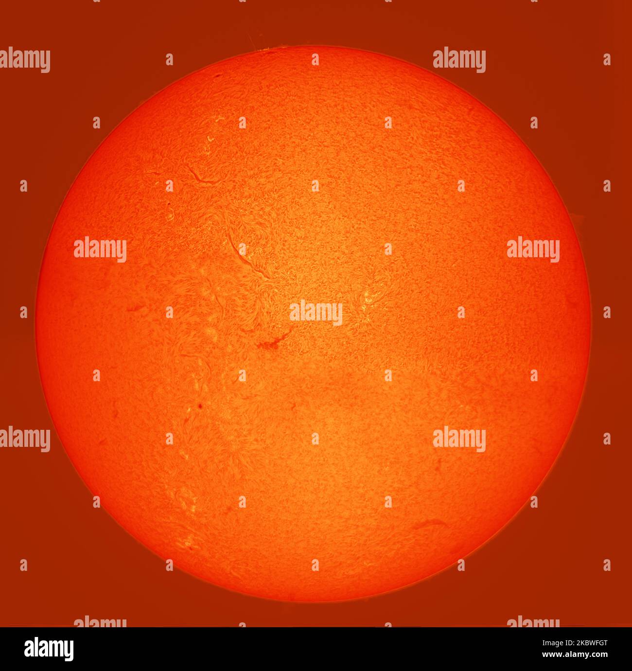 Disco completo de la superficie activa del Sol el 4 de noviembre de 2022, fotografiado con filtro solar y telescopio Hydrogen alpha, Londres, Reino Unido Foto de stock