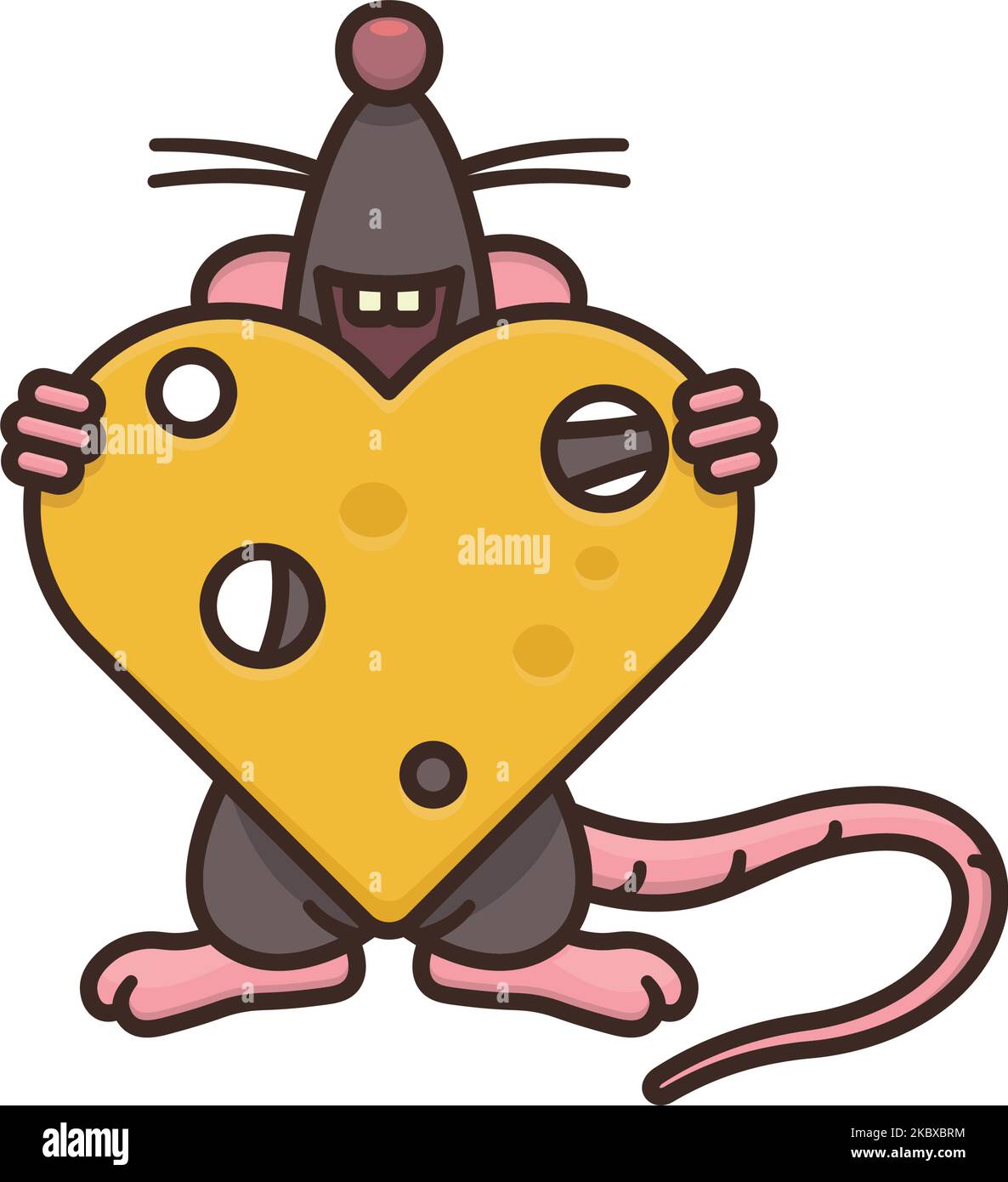 Happy cartoon mouse sosteniendo corazón de queso ilustración vectorial aislada para el Día del Queso Suizo el 2 de enero Ilustración del Vector