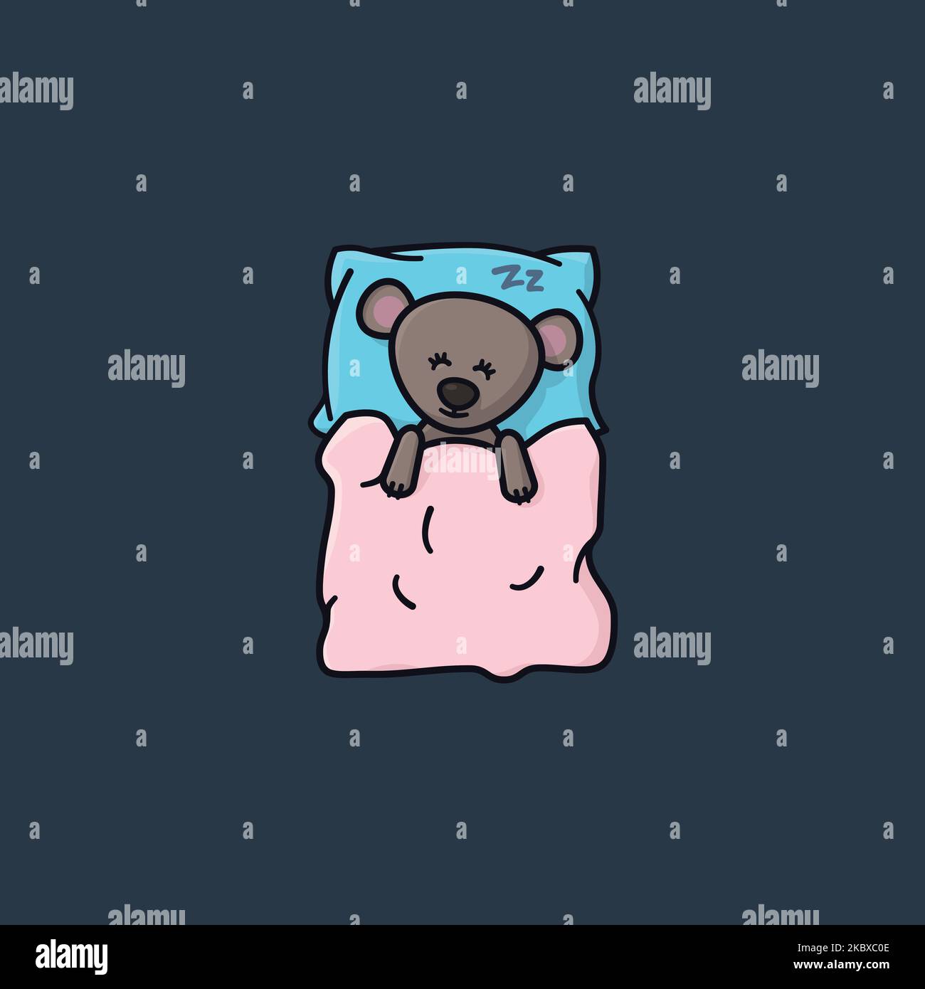 Lindo oso de peluche durmiendo sobre almohada y bajo manta ilustración vectorial para el Festival del Día del Sueño el 3 de enero Ilustración del Vector