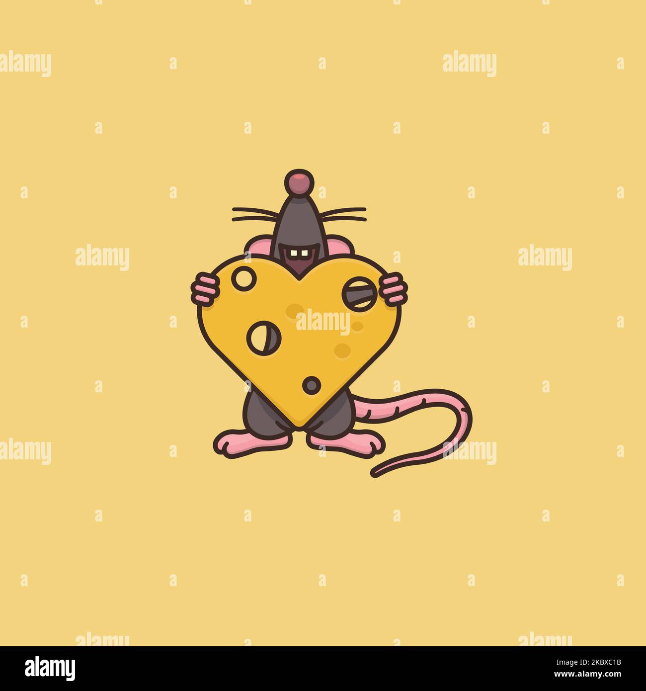 Happy cartoon mouse sosteniendo corazón de ilustración vectorial de queso para el Día del Queso Suizo el 2 de enero Ilustración del Vector