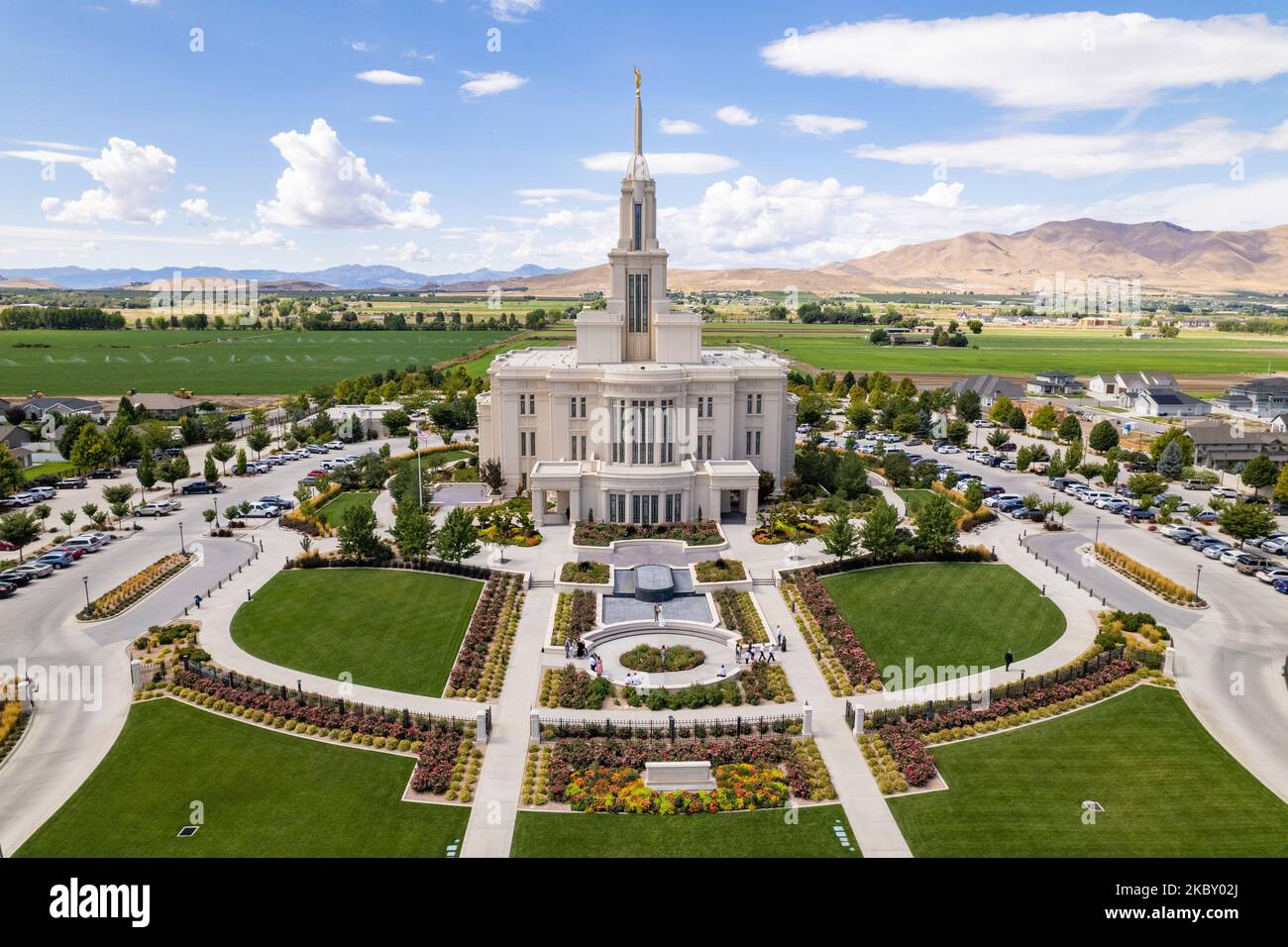 Una vista aérea del hermoso templo de La Iglesia de Jesucristo de los