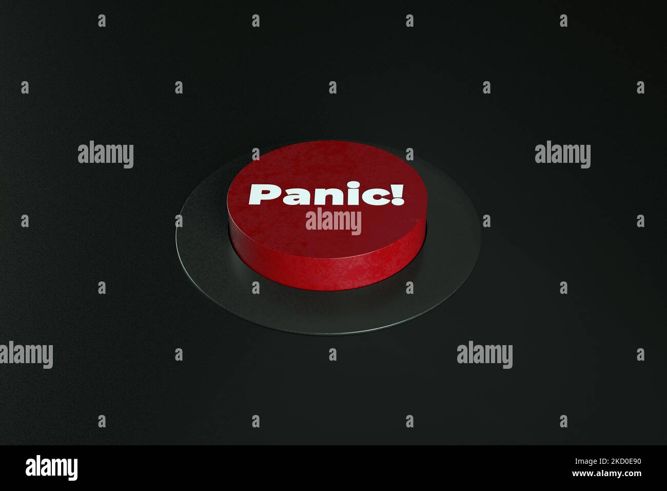 botón rojo de pánico sobre fondo negro, presentación 3d Foto de stock
