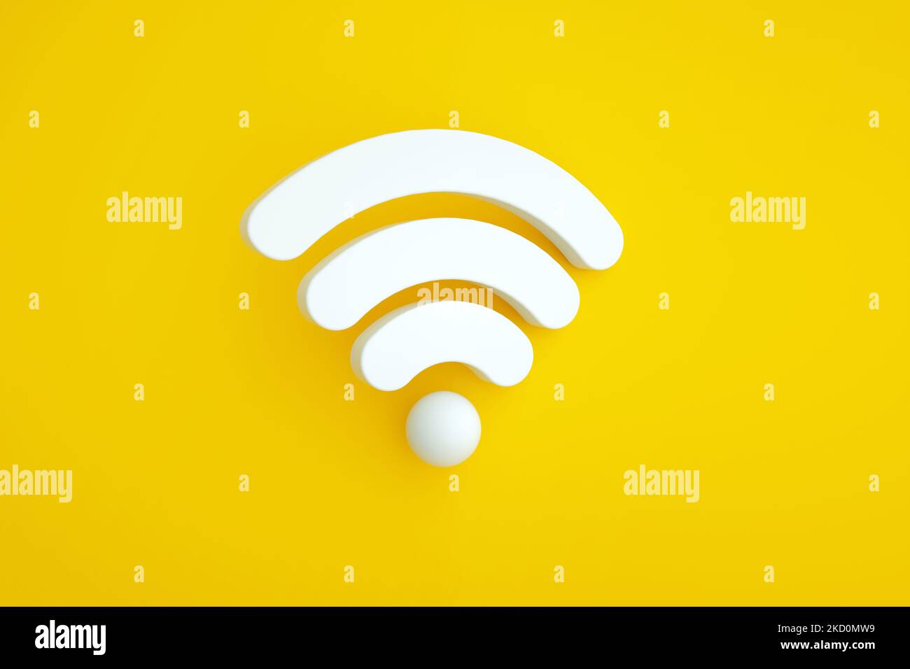 símbolo wifi sobre fondo amarillo, representación 3d Foto de stock