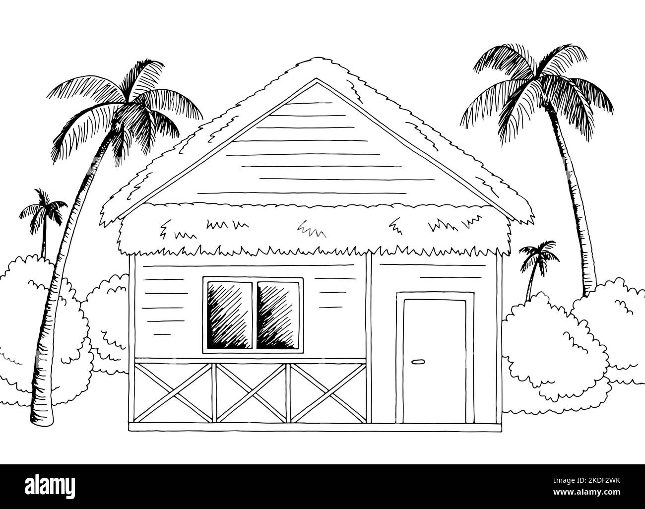 Cabaña casa gráfico negro blanco paisaje dibujo vector ilustración Ilustración del Vector