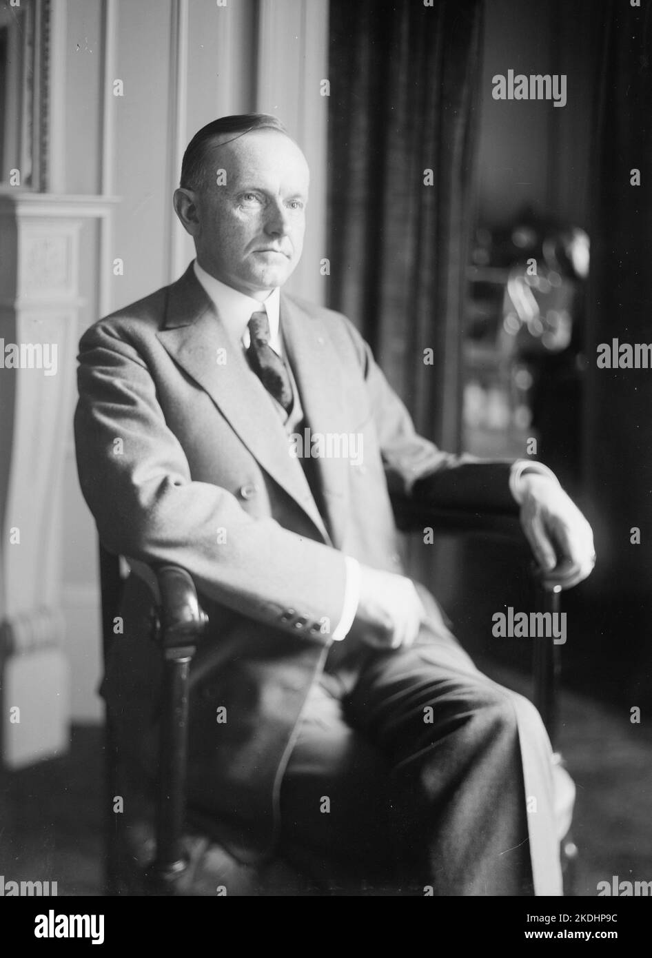 Un retrato del presidente de los Estados Unidos, Calvin Coolidge Foto de stock
