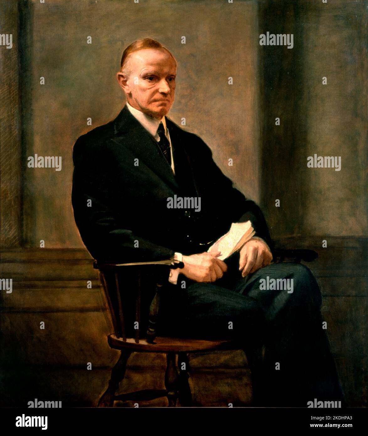 El retrato oficial de la Casa Blanca de Calvin Coolidge pintado por Charles Sydney Hopkinson Foto de stock
