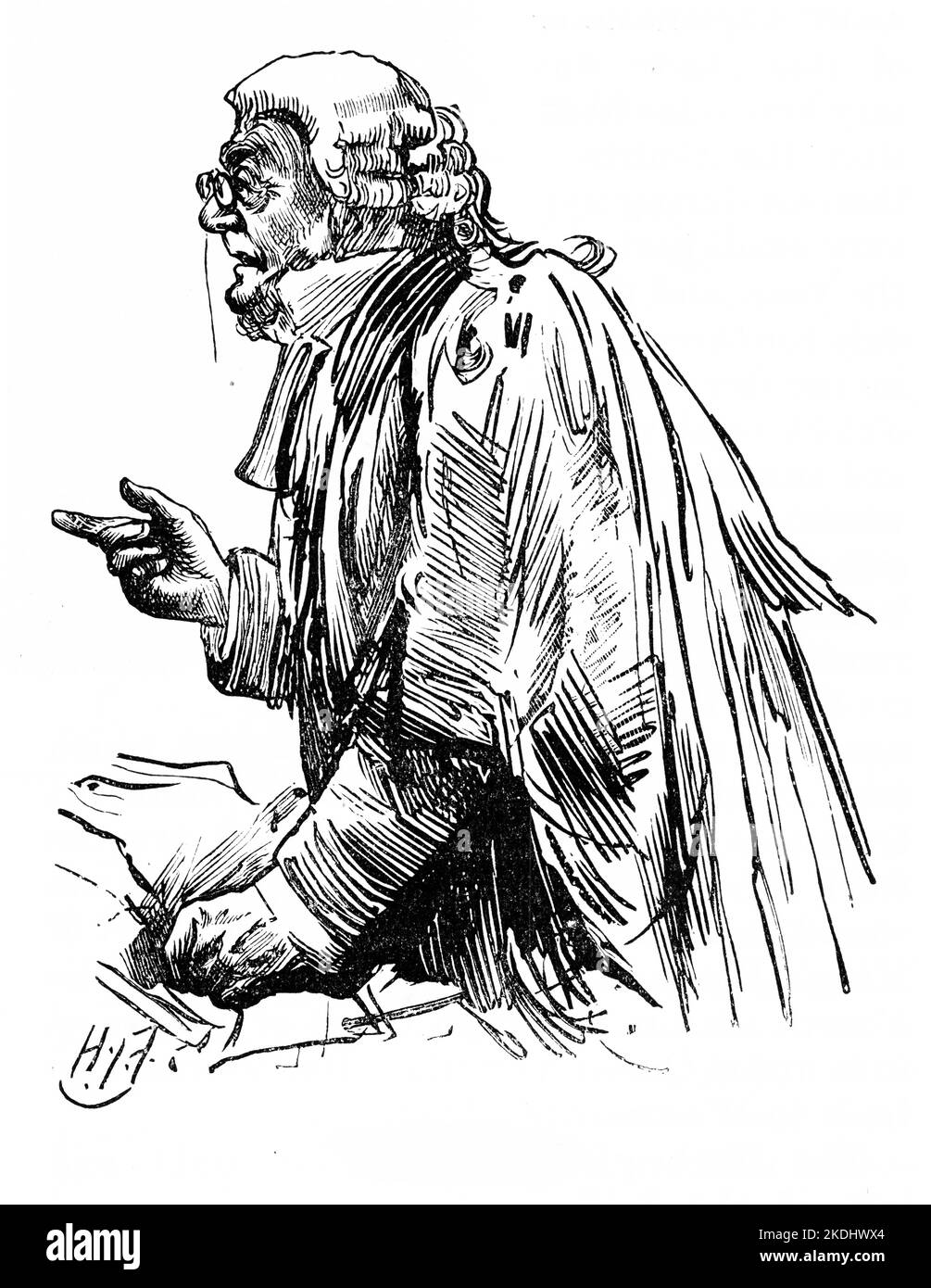 Grabado de un abogado que presenta su caso en una sala del siglo 19th