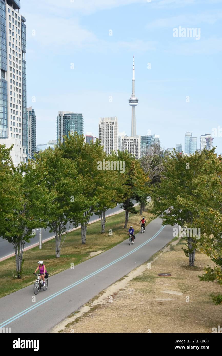 Carril para bicicletas a lo largo de Lake Shore Boulevard, Toronto, Canadá Foto de stock