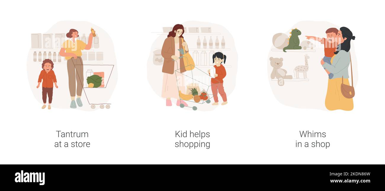 Ir de compras con un niño pequeño ilustración vectorial aislada de