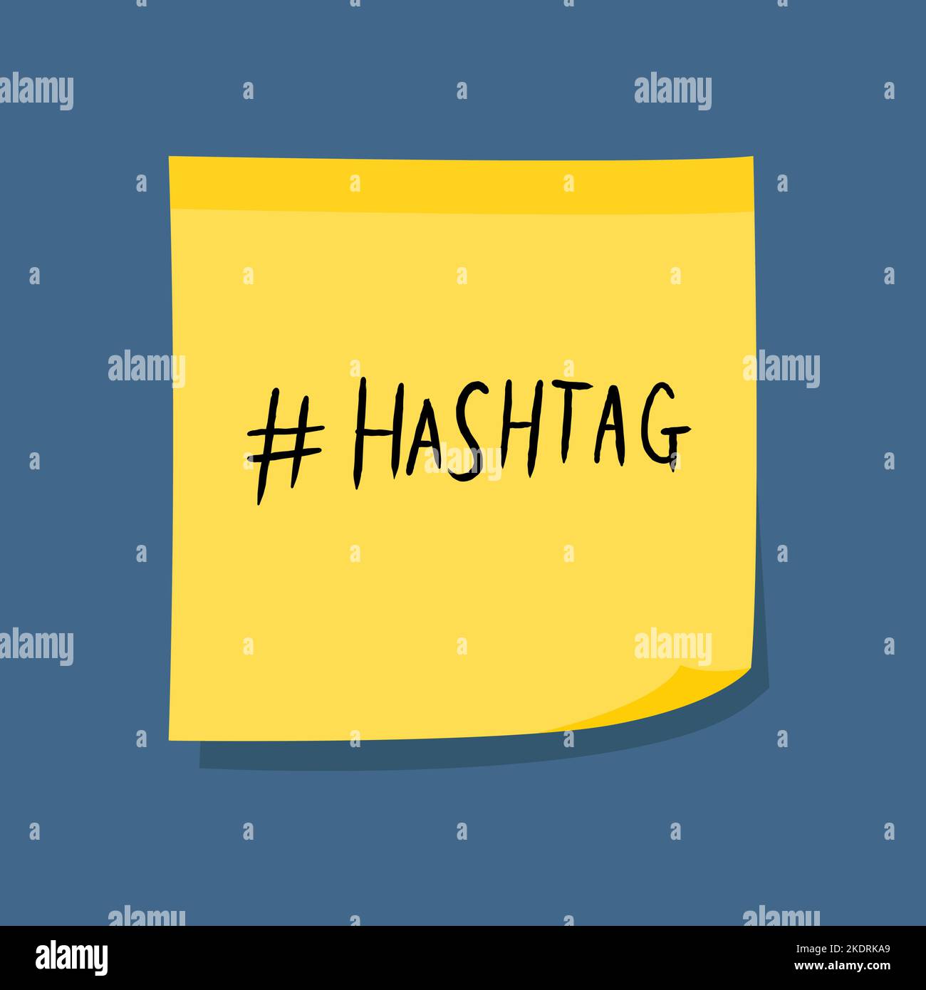 Concepto hashtag de medios sociales. Mensaje de nota adhesiva amarilla. Cartel en papel. Ilustración del Vector