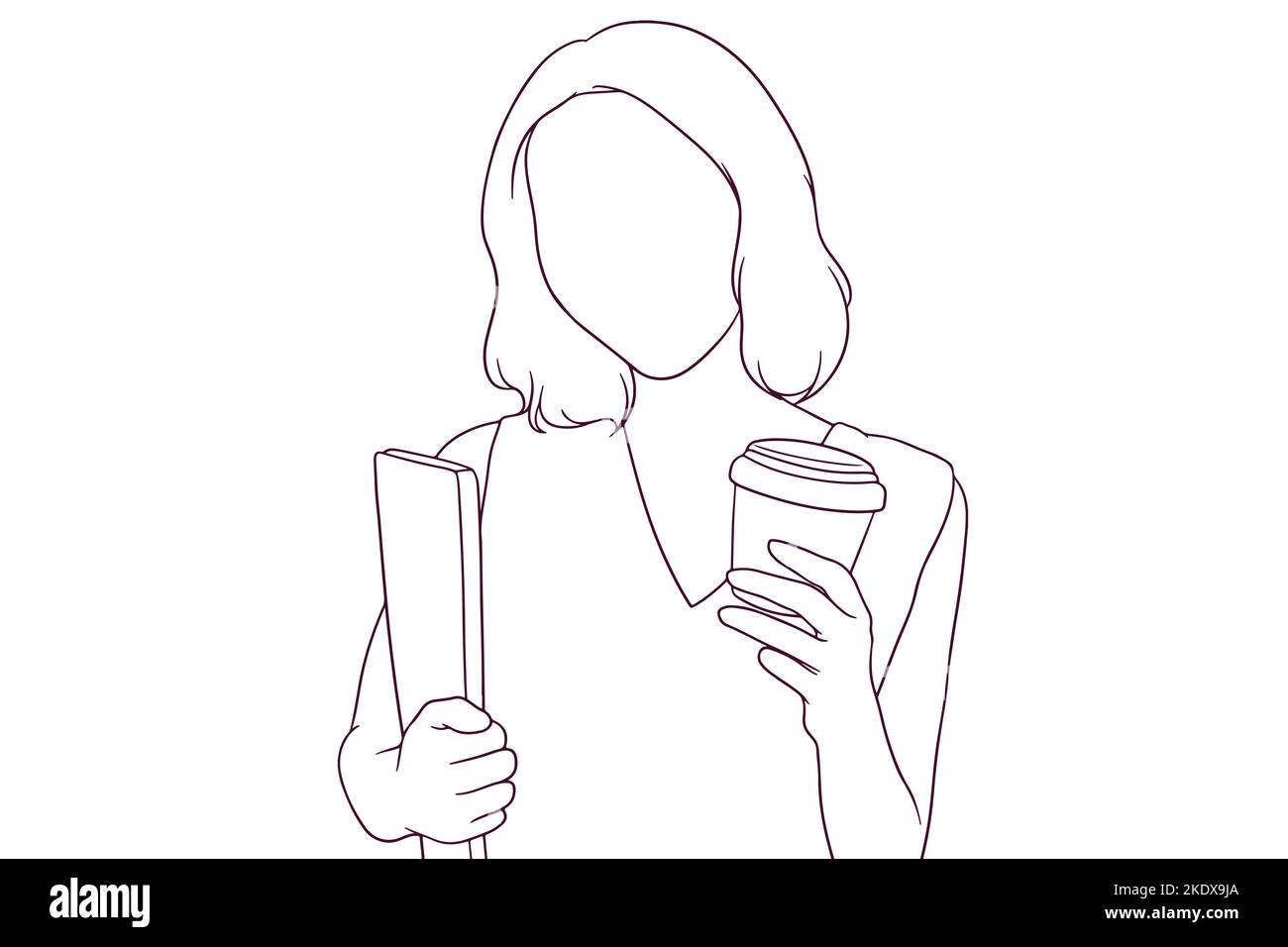 busineswoman sosteniendo coffe dibujó a mano ilustración vectorial de estilo Ilustración del Vector