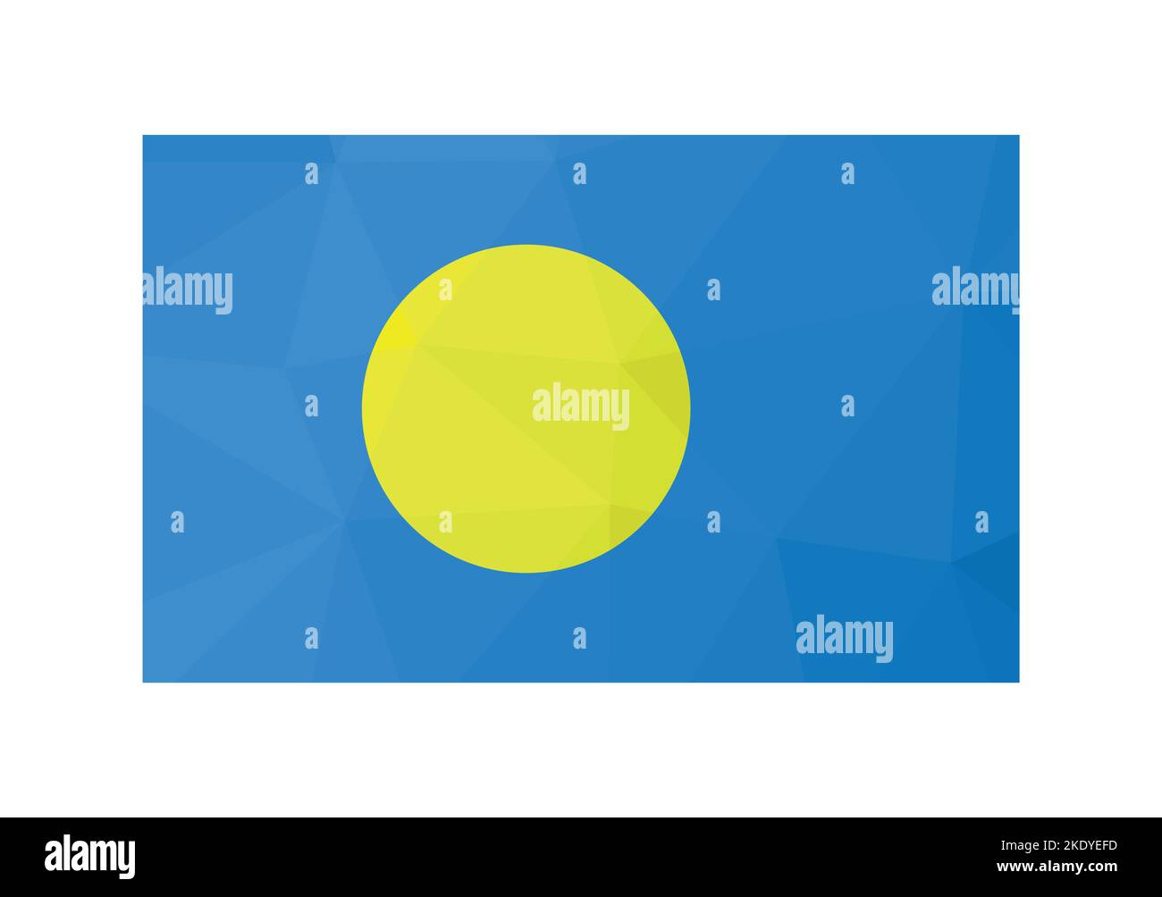Ilustración vectorial. Símbolo oficial de Palau. Bandera nacional de Pelew con disco amarillo sobre fondo azul. Diseño creativo en estilo poly bajo con triangu Ilustración del Vector