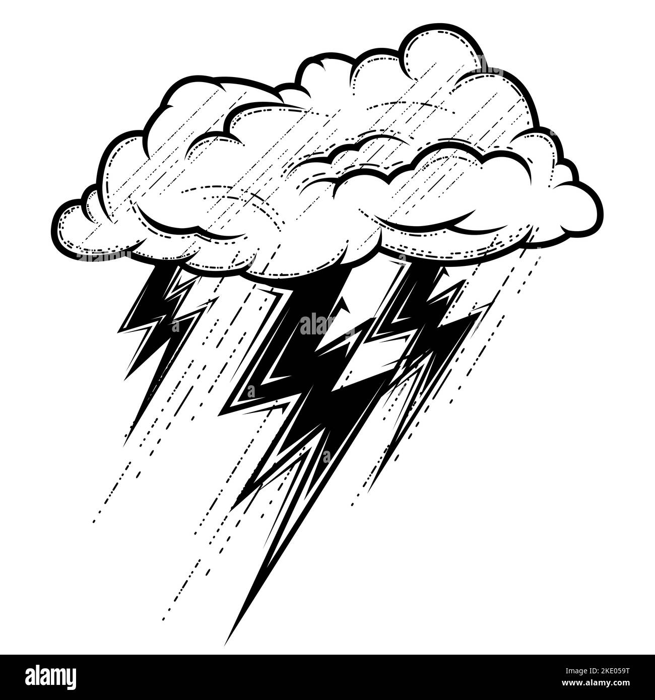 Fuerte ducha durante una tormenta, nube de tormenta y rayos, mal tiempo, vector Ilustración del Vector