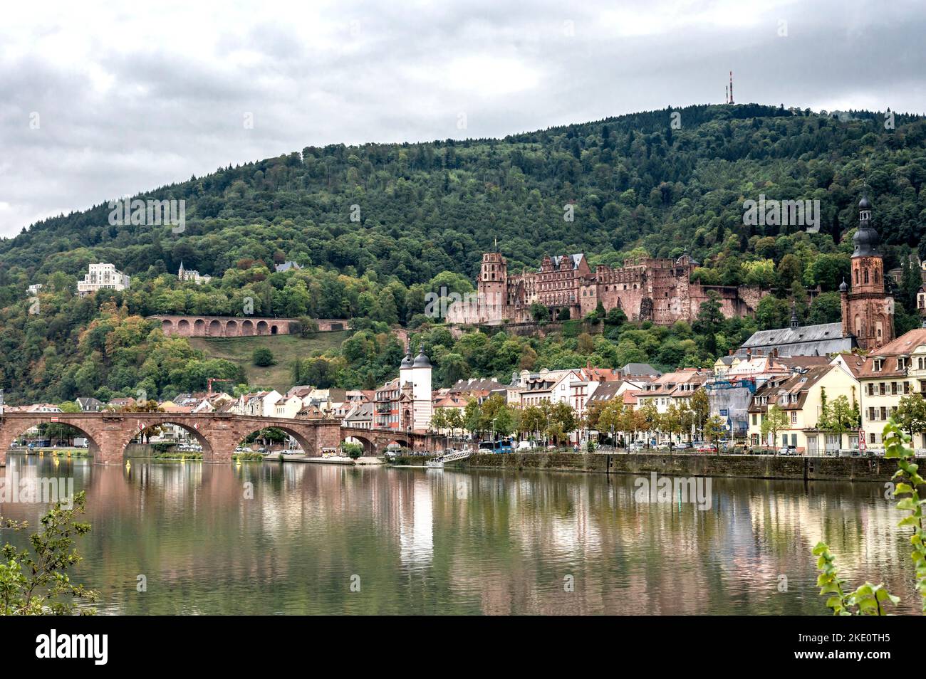 Heidelberg (Baden-Württemberg, Alemania). Schloss Heidelberg oberhalb vom Neckar; castillo en el río Neckar Foto de stock