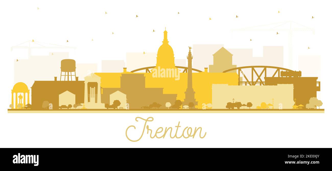 Silueta del perfil del cielo de la ciudad de Trenton Nueva Jersey con edificios dorados aislados sobre blanco. Ilustración de vectores. Trenton es la capital del Estado Nuevo de los Estados Unidos Ilustración del Vector