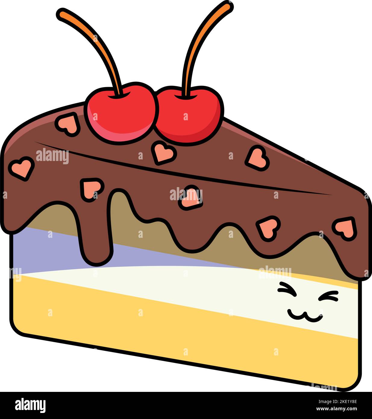 Un personaje de dibujos animados kawaii lindo de una pieza de pastel de  chocolate de cereza sobre un fondo blanco Imagen Vector de stock - Alamy