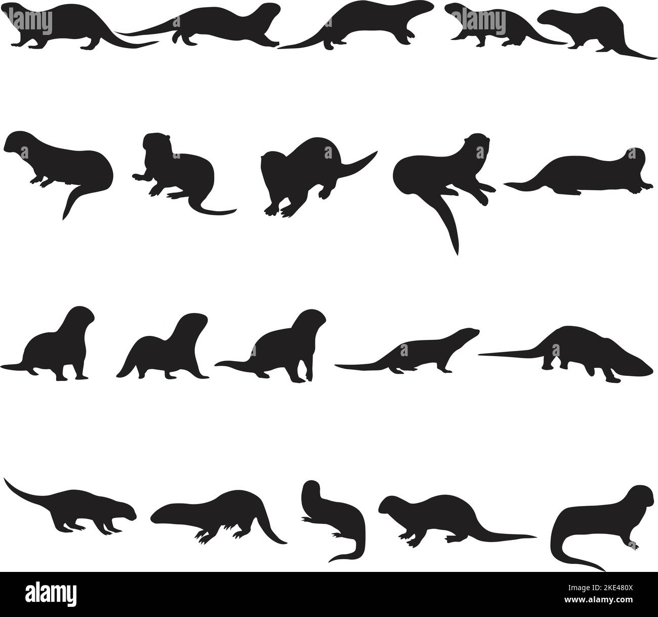 Las ilustraciones vectoriales de siluetas de mangosta y nutria Imagen