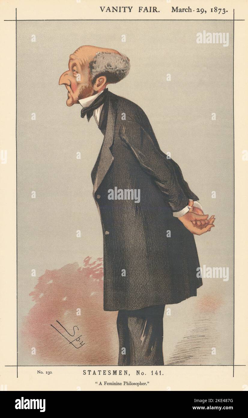 VANITY FAIR SPY CARTOON JOHN Stuart Mill 'Un filósofo femenino' Literario 1873 Foto de stock