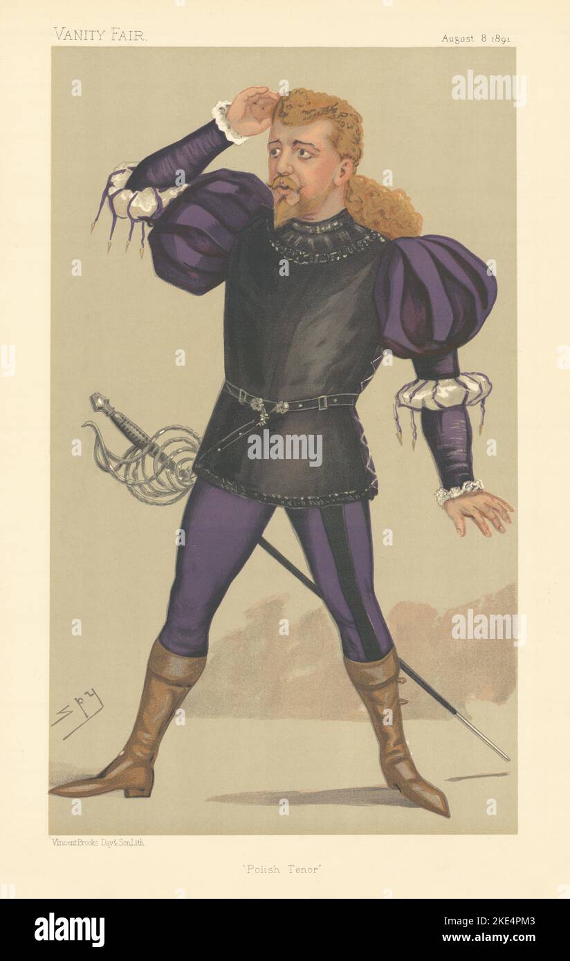 VANITY FAIR SPY CARTOON M Jean de Reszke 'Tenor Polaco' Opera Music. Polonia 1891 Foto de stock
