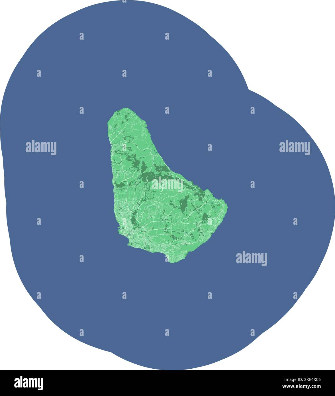 Mapa de Barbados, país insular del Caribe. Mapa detallado con frontera administrativa, mar y bosques, ciudades y carreteras. Ilustración del Vector