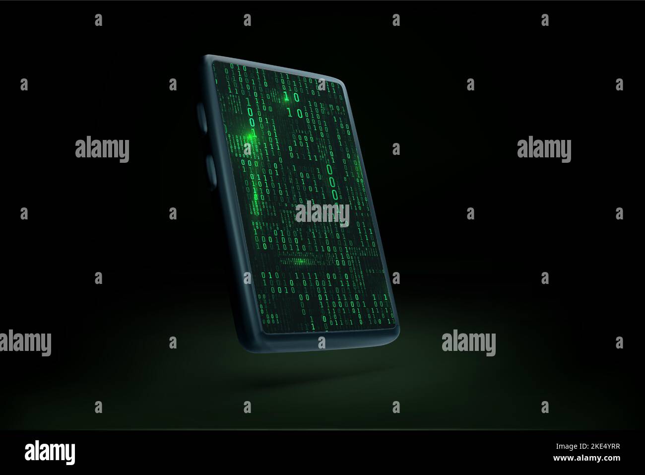 Teléfono móvil 3D con flujo de datos binario en estilo matriz en pantalla. Resumen sci fi futurista teléfono moqueta de papel tapiz. Ilustración vectorial Ilustración del Vector