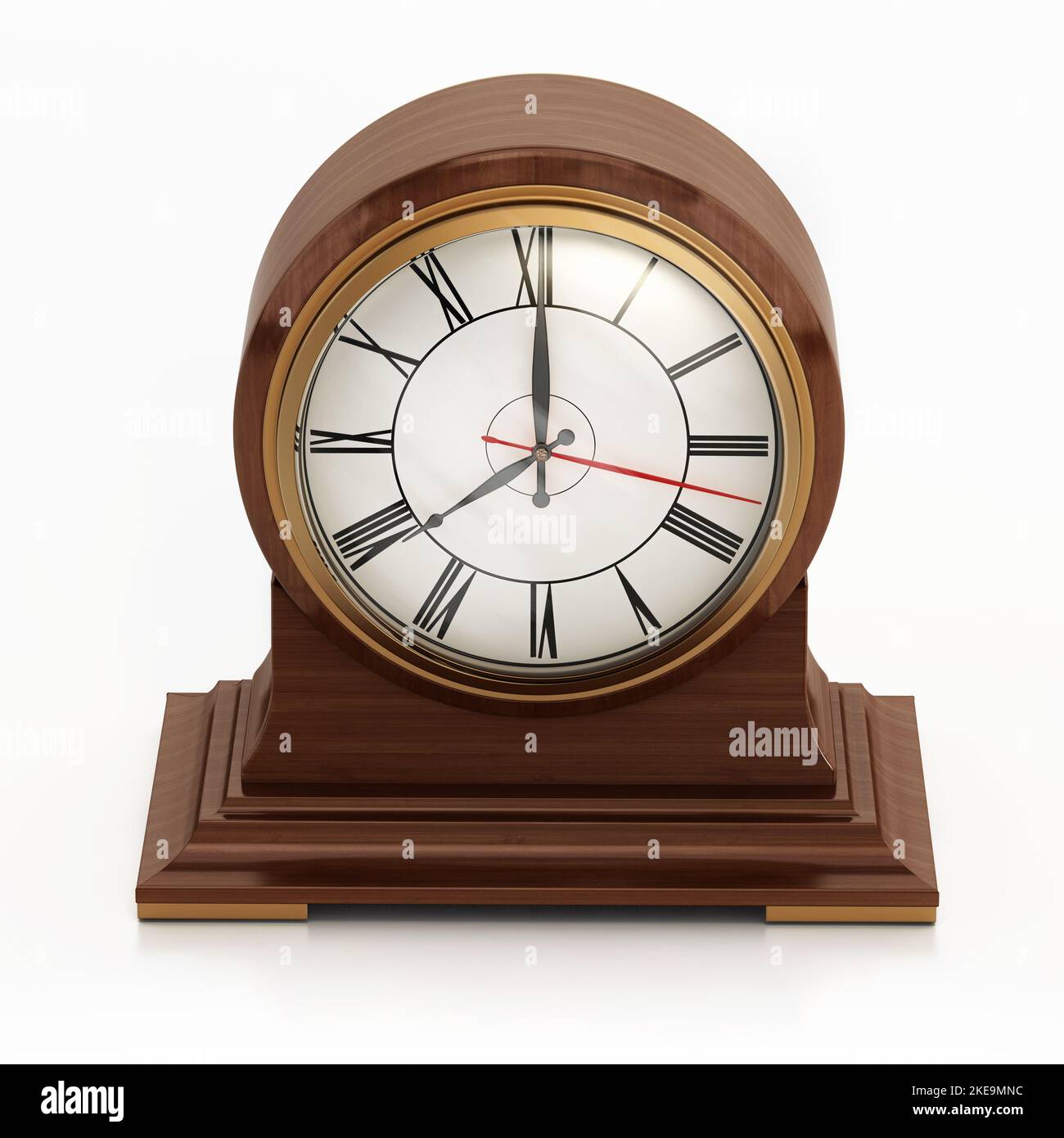 Reloj de mesa decorativo vintage aislado sobre fondo blanco. Ilustración 3D. Foto de stock