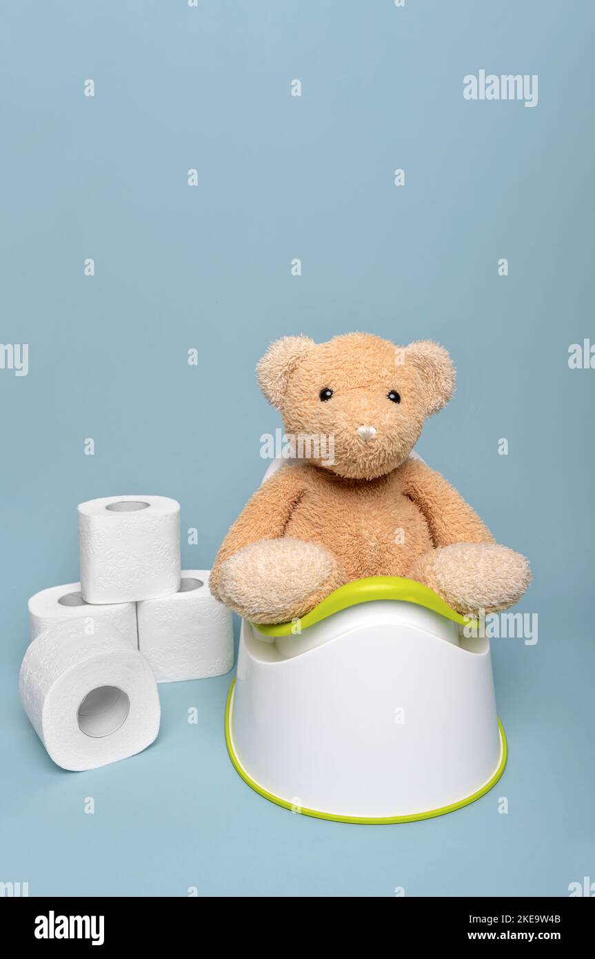 Oso de juguete suave sobre un potty. Foto de stock