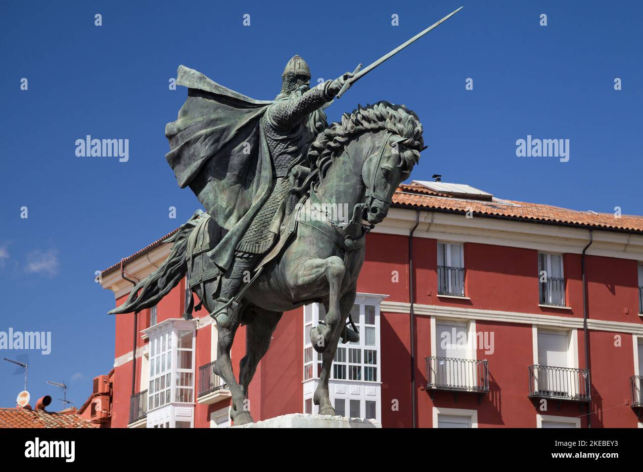 Estatua ecuestre de El Cid en Burgos, España. Foto de stock