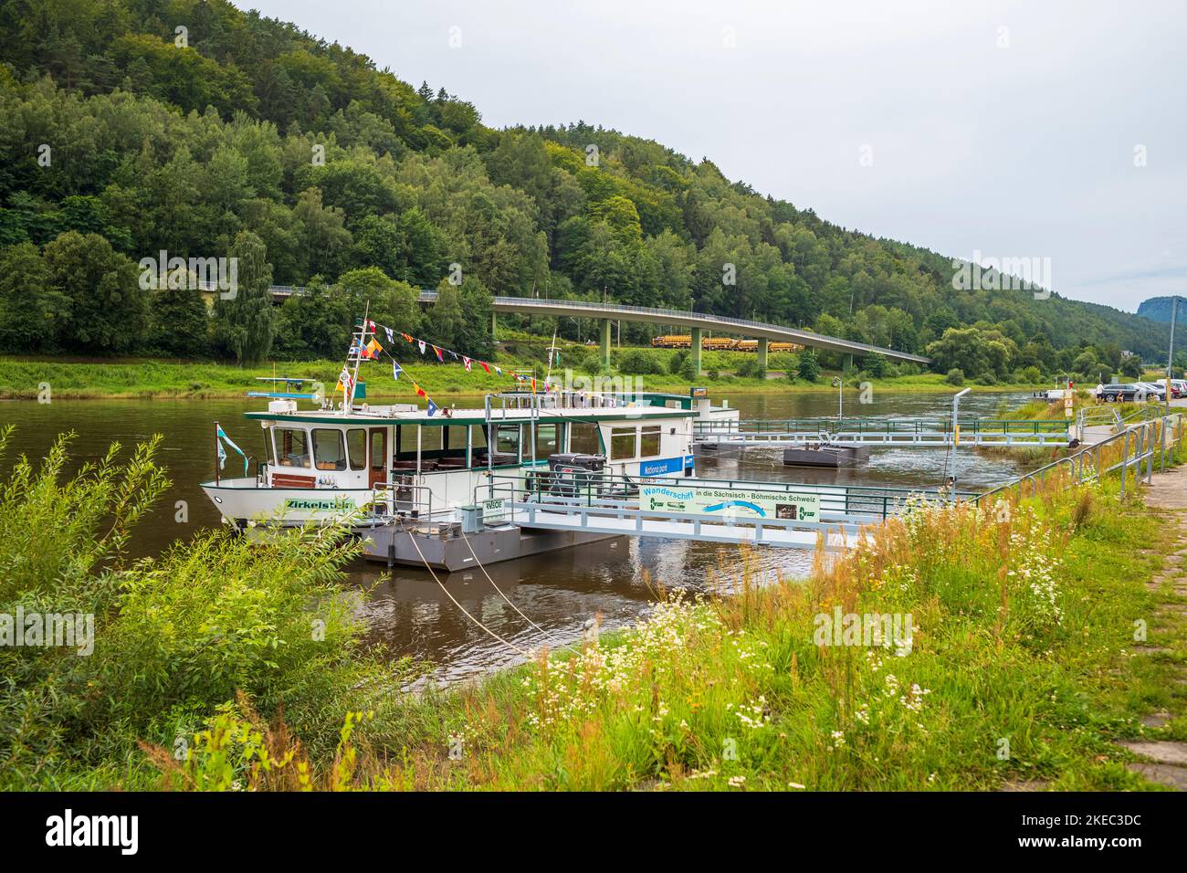 Vapor Elbe cerca de Bad Schandau en la Suiza sajona durante el verano. Foto de stock