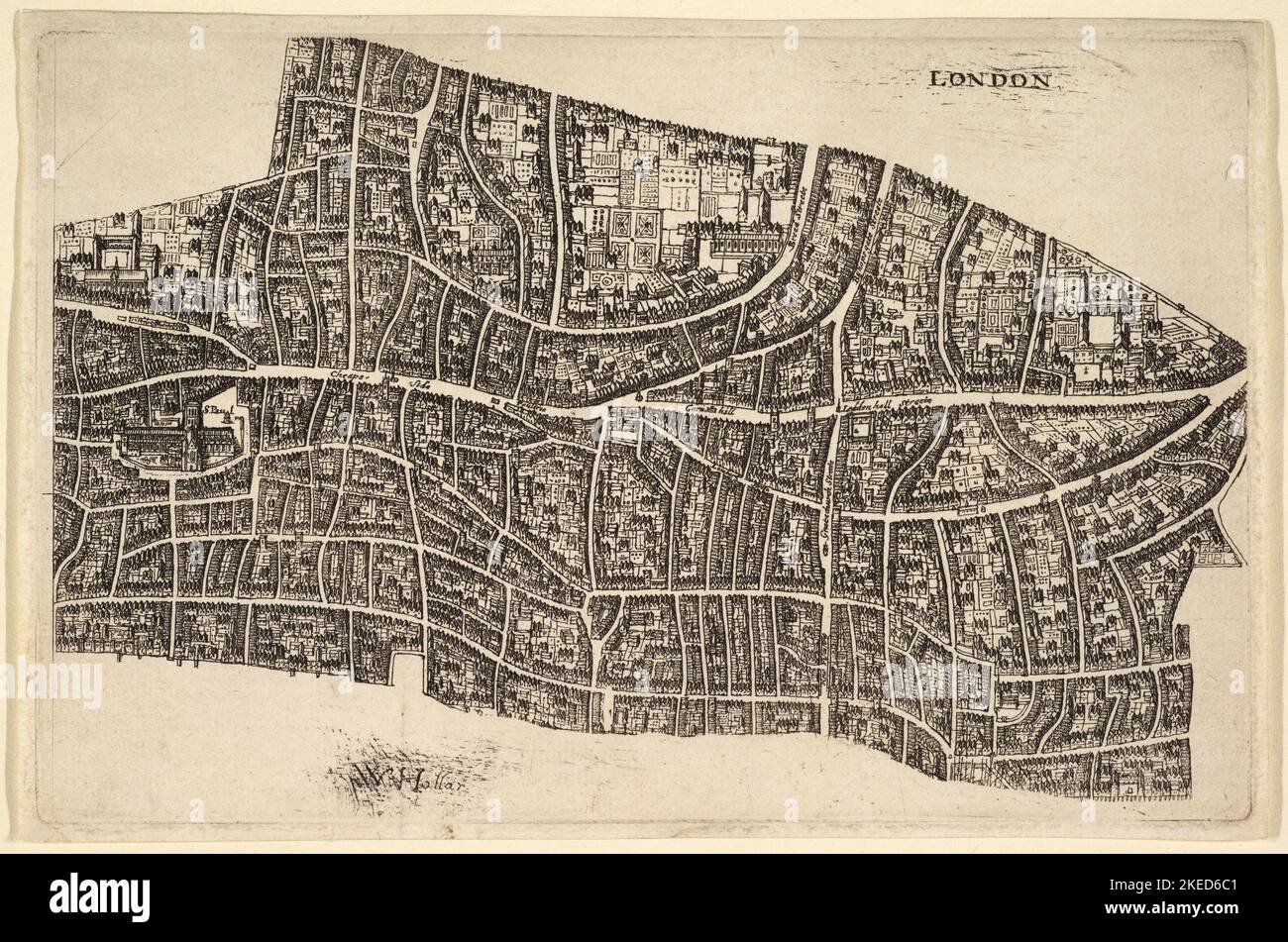 Londres antes del Gran Fuego. Wenceslao Hollar. 1666–77. Foto de stock