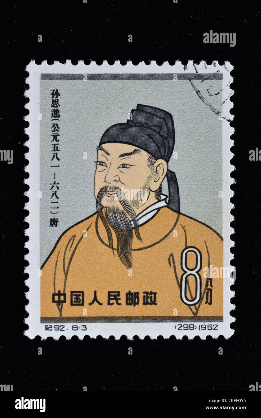 CHINA - CIRCA 1962: Un sello impreso en China muestra a C92 científicos de la antigua China (2nd set) Sun Simiao, circa 1962 Foto de stock