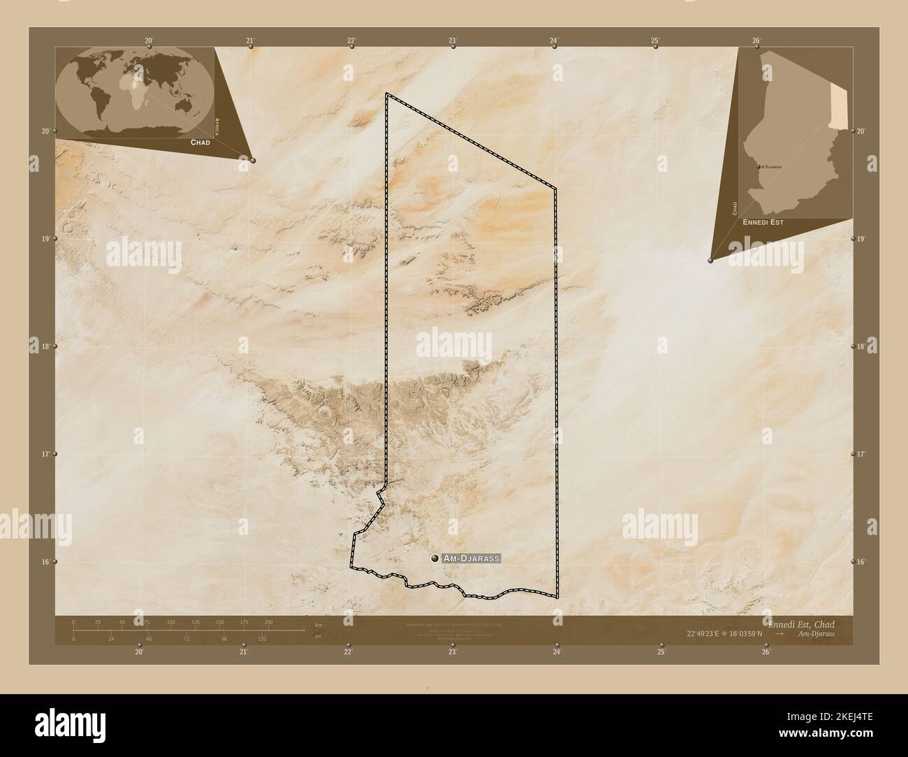 Ennedi Est Región Del Chad Mapa Satelital De Baja Resolución Lugares Y Nombres De Las 4956