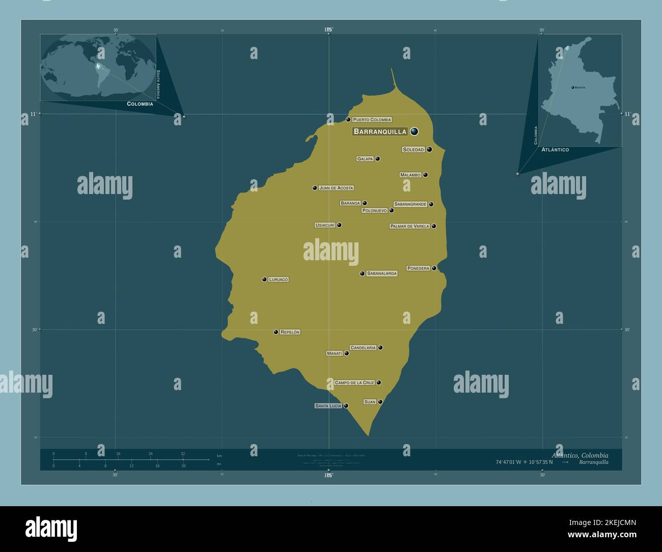 Atlántico, departamento de Colombia. Forma de color sólido. Lugares y