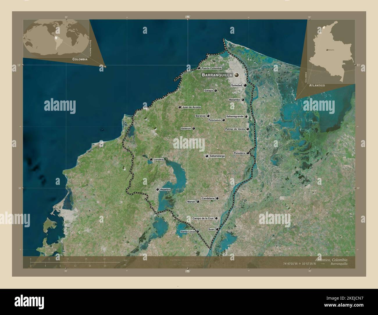 Atlántico, departamento de Colombia. Mapa satelital de alta resolución