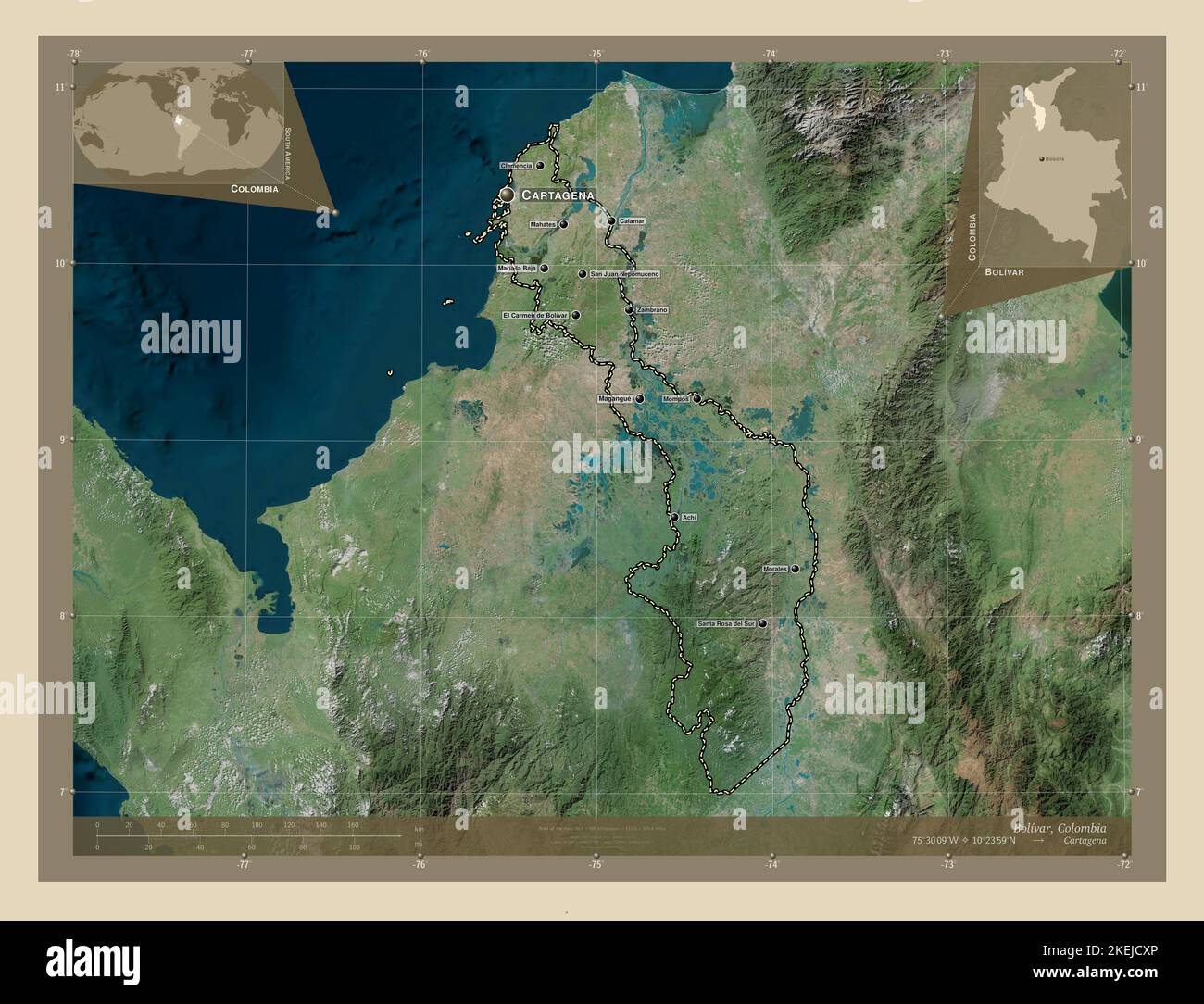 Bolívar, departamento de Colombia. Mapa satelital de alta resolución