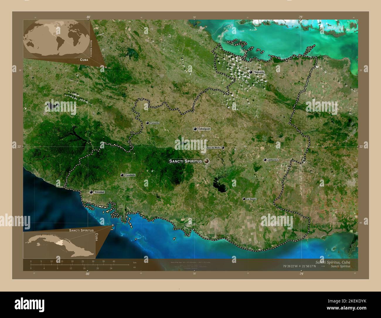 Sancti Spiritus, provincia de Cuba. Mapa satelital de baja resolución