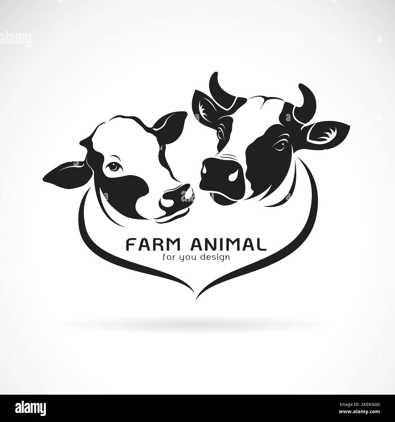 Vector de dos cabezas de vacas con un fondo blanco. Animales de granja